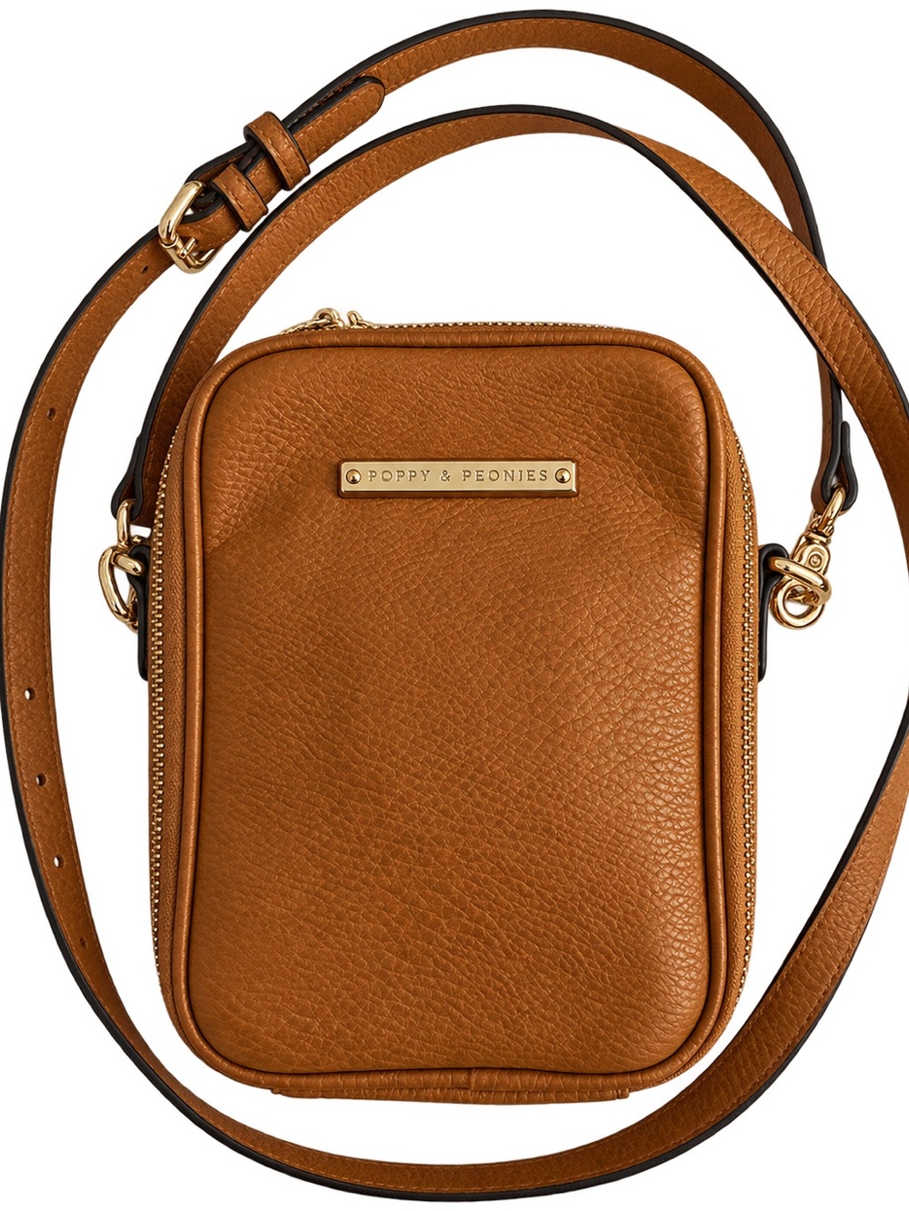 Poppy & Peonies Cognac Pebbled Leather Crossbody with Gold Hardware